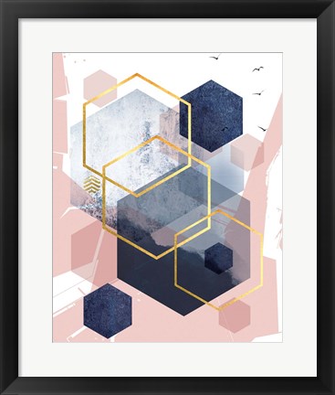 Framed Abstract Navy Blush Gold 1 Print