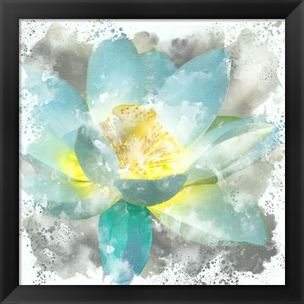 Framed Teal Lotus 1 Print