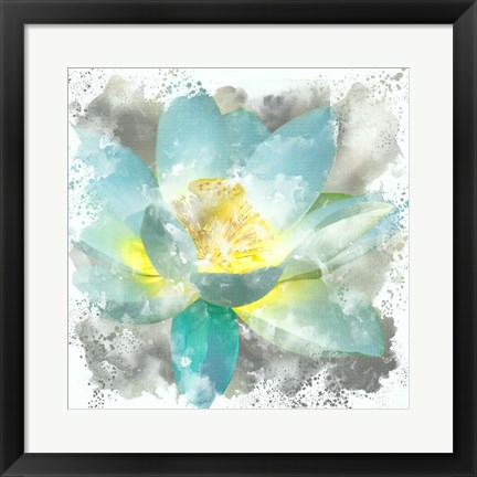 Framed Teal Lotus 1 Print