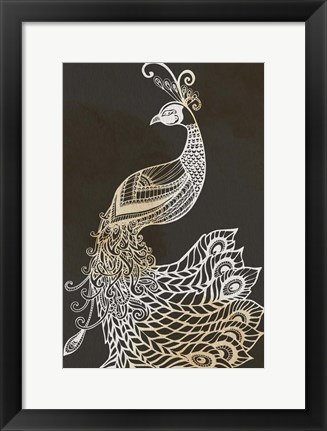 Framed Monotone Peacock Print