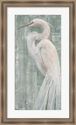 Framed Coastal Egret II Green Print