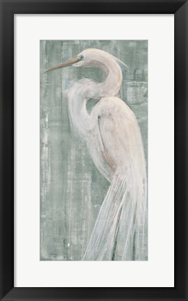 Framed Coastal Egret II Green Print