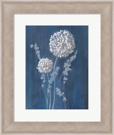 Framed Airy Blooms I Dark Blue Print