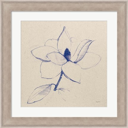 Framed Modern Vintage Floral II Indigo Print