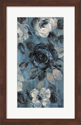 Framed Loose Flowers on Dusty Blue IV Print