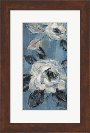 Framed Loose Flowers on Dusty Blue III Print