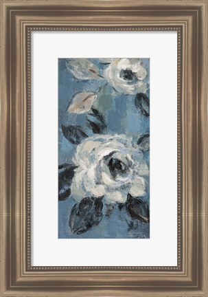 Framed Loose Flowers on Dusty Blue III Print