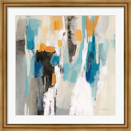 Framed Steps on Sand II Aqua Sq Print