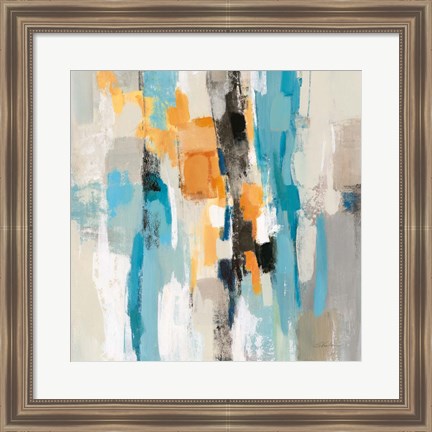 Framed Steps on Sand I Aqua Sq Print