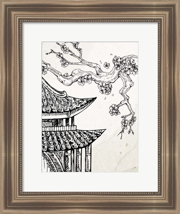 Framed Pagoda Cherry Blossom 1 Print