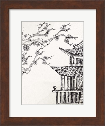 Framed Pagoda Cherry Blossom 2 Print