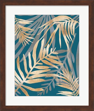 Framed Glam Leaves Teal Print