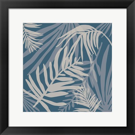 Framed Teal and Beige Glam Leaves 4 Print