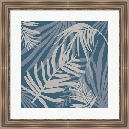 Framed Teal and Beige Glam Leaves 4 Print