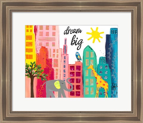 Framed Dream Big Animals in the City Print