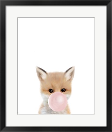 Framed Woodland Fox Bubble Gum Print