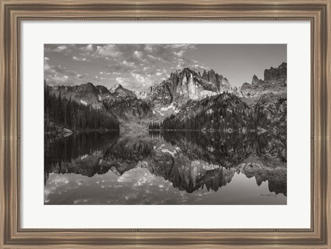 Framed Baron Lake Monte Verita Peak Sawtooh Mountains II BW Print