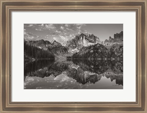 Framed Baron Lake Monte Verita Peak Sawtooh Mountains II BW Print