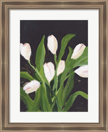 Framed White Tulips on Black (1) Print