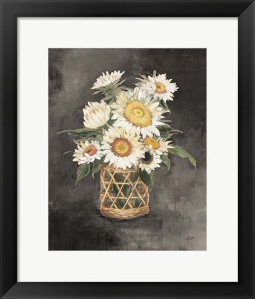 Framed Sunflowers in Rattan Black Crop Print