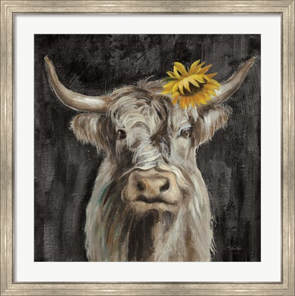 Framed Floral Highland Cow Print