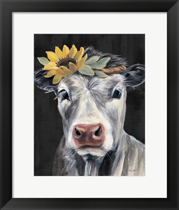 Framed Pretty Cow on Black Print