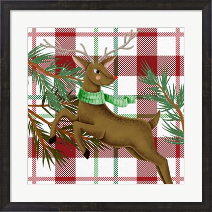 Framed Reindeer Plaid Print