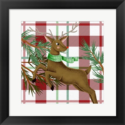 Framed Reindeer Plaid Print