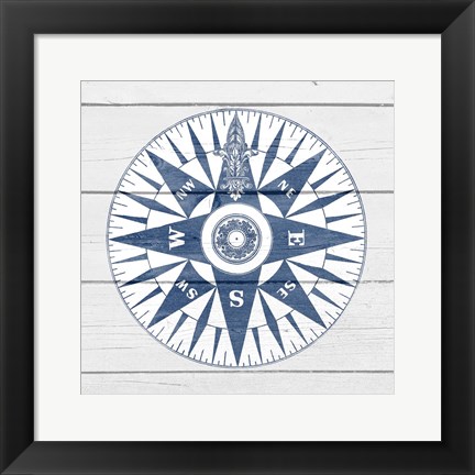 Framed Blue Compass Print