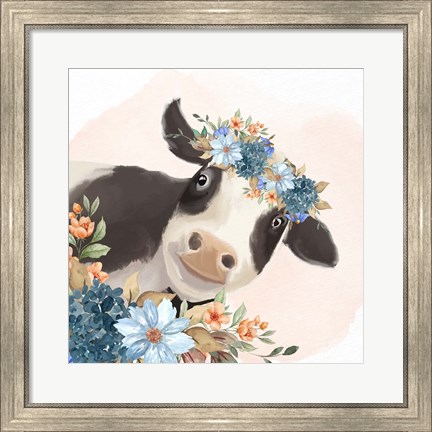 Framed Floral Cow Print