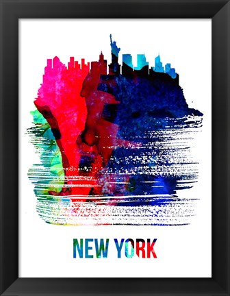 Framed New York Skyline Brush Stroke Watercolor Print