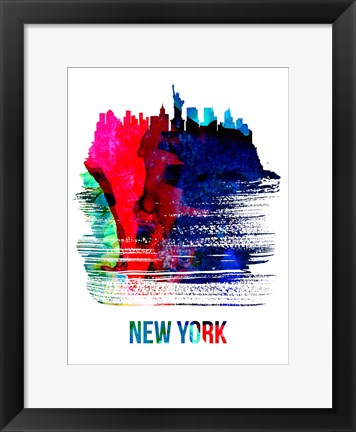 Framed New York Skyline Brush Stroke Watercolor Print