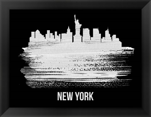 Framed New York Skyline Brush Stroke White Print