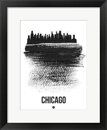 Framed Chicago Skyline Brush Stroke Black Print