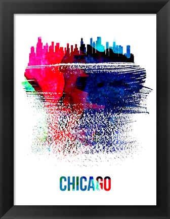 Framed Chicago Skyline Brush Stroke Watercolor Print