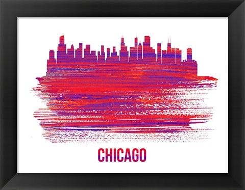 Framed Chicago Skyline Brush Stroke Red Print