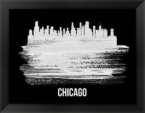 Framed Chicago Skyline Brush Stroke White Print