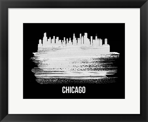 Framed Chicago Skyline Brush Stroke White Print