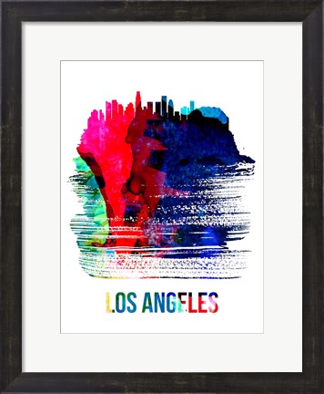 Framed Los Angeles Skyline Brush Stroke Watercolor Print