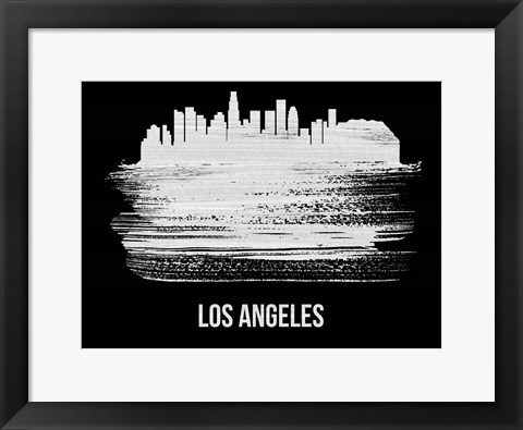 Framed Los Angeles Skyline Brush Stroke White Print