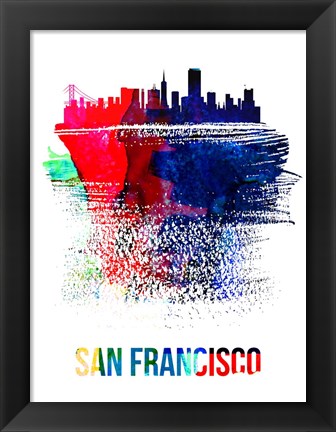 Framed San Francisco Skyline Brush Stroke Watercolor Print