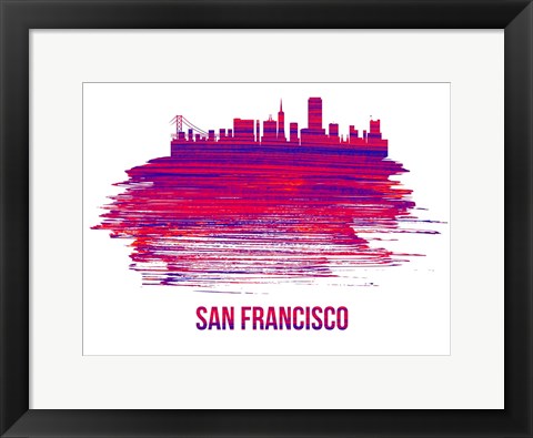 Framed San Francisco Skyline Brush Stroke Red Print