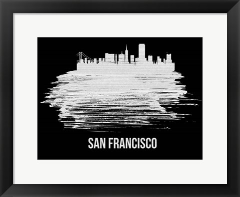 Framed San Francisco Skyline Brush Stroke White Print