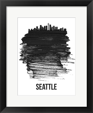 Framed Seattle Skyline Brush Stroke Black Print