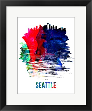 Framed Seattle Skyline Brush Stroke Watercolor Print