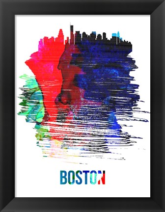 Framed Boston Skyline Brush Stroke Watercolor Print