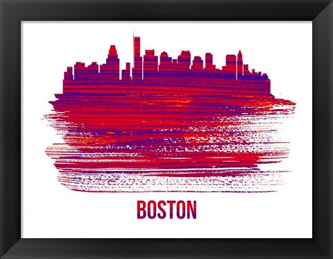 Framed Boston Skyline Brush Stroke Red Print