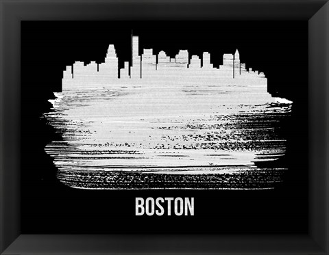 Framed Boston Skyline Brush Stroke White Print