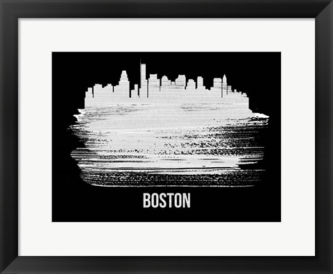 Framed Boston Skyline Brush Stroke White Print