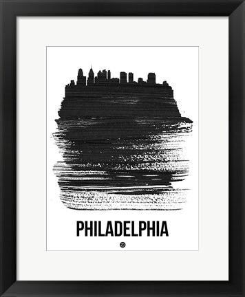 Framed Philadelphia Skyline Brush Stroke Black Print